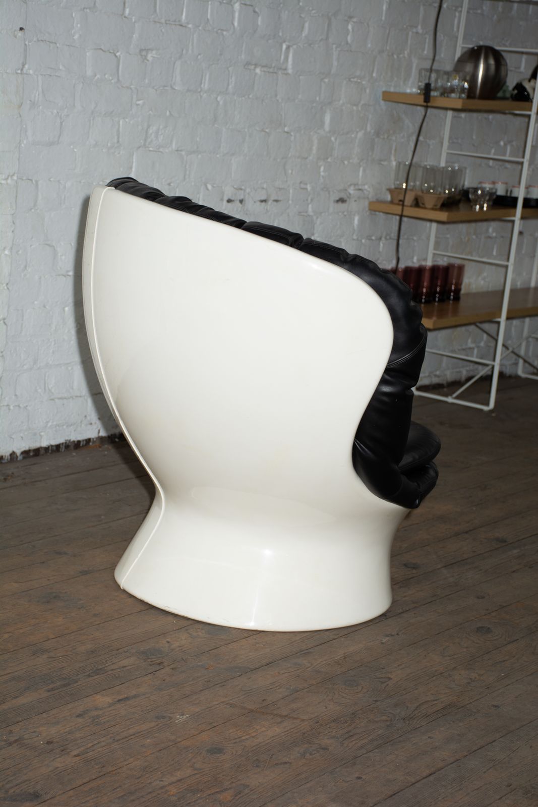 Vintage Fiberglass Black Leather Lounge Chair Designed By Michel Cadestin For Airborne photo 2250.0
