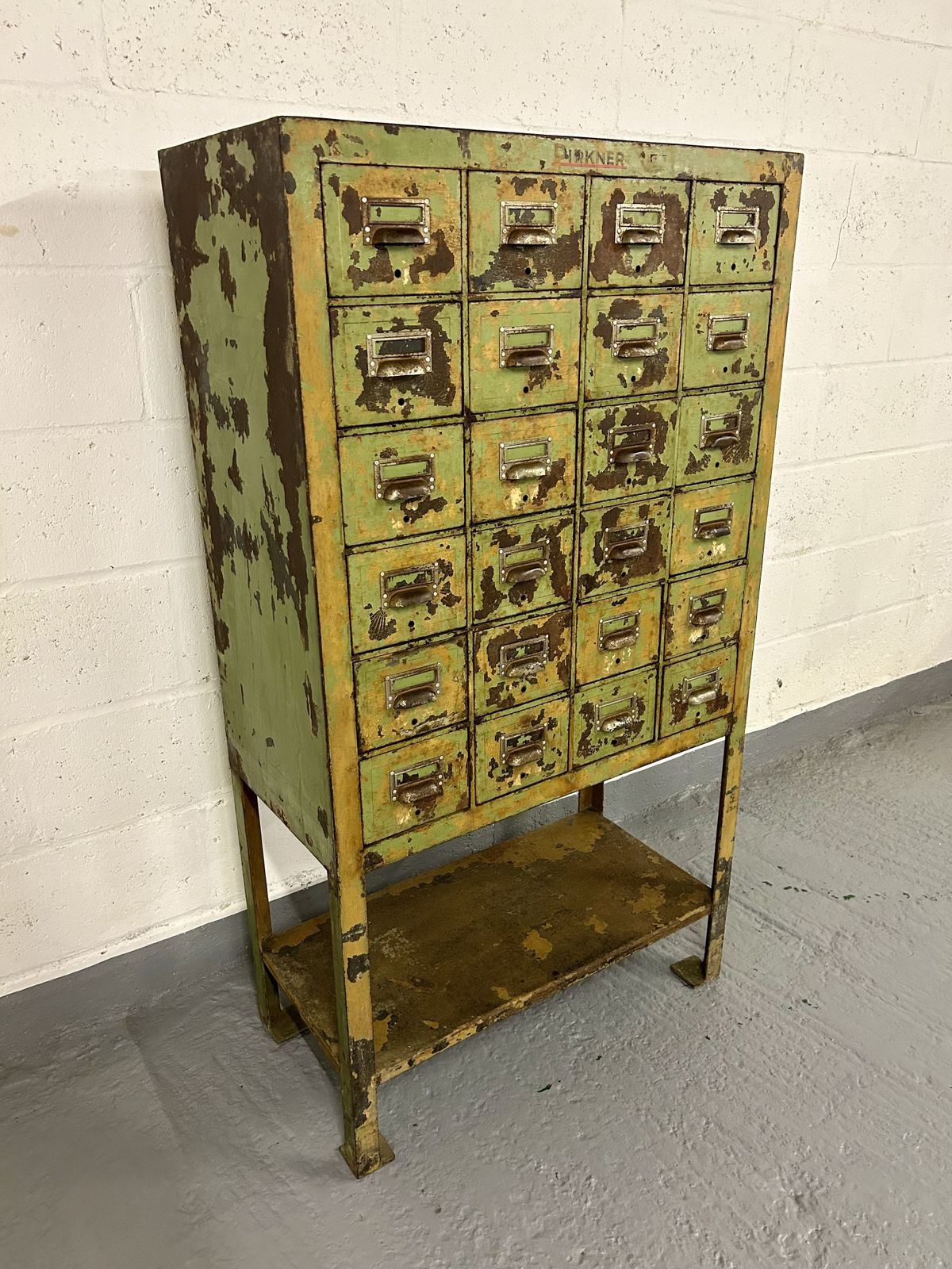 Industrial Bank Of Drawers Filing Chest Painted Metal photo for sale