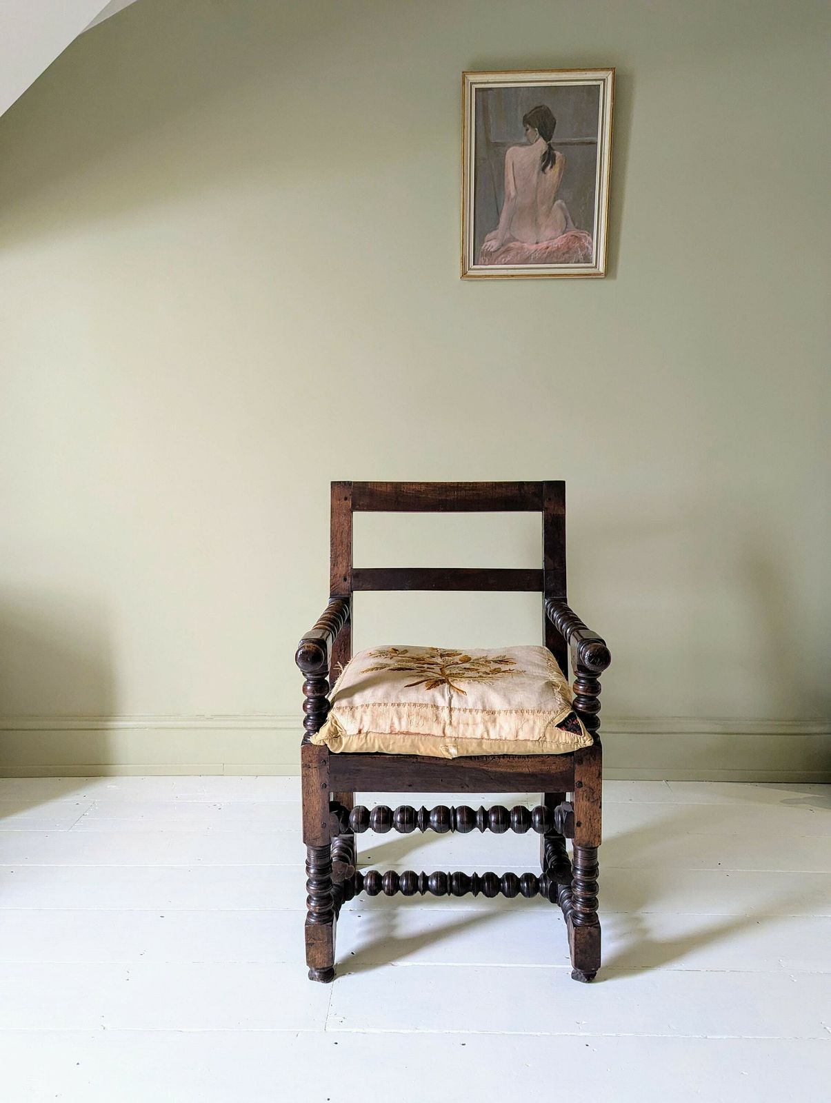 A Provincial French Antique Bobbin Carved Walnut Armchair With Cushion C1800 photo vintage