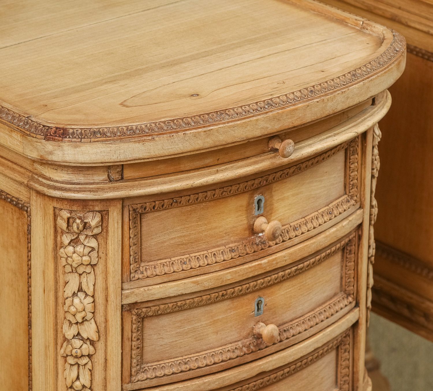 photo furniture Italian 19th Century Renaissance Beech Lime Washed Beside Tables Cabinets Nightstands (Circa 1870)