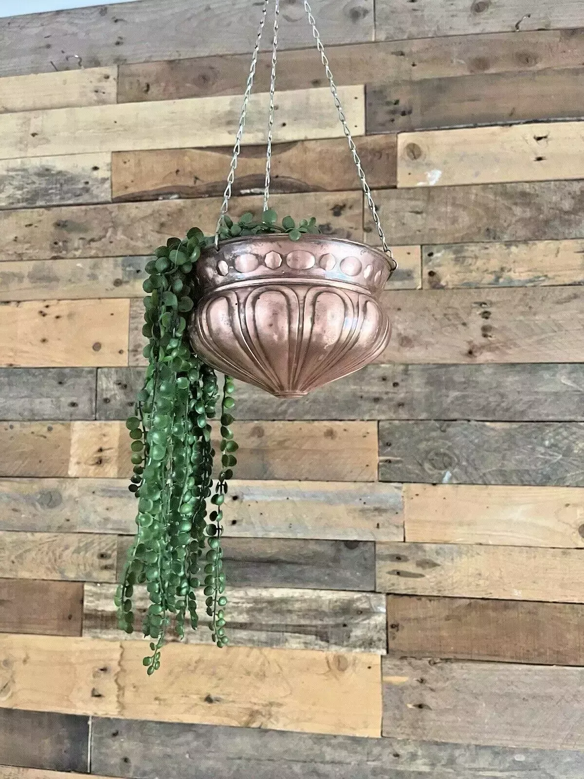photo furniture Antique Art Nouveau Swedish Copper Hanging Basket Planter Plant Pot Vintage Boho