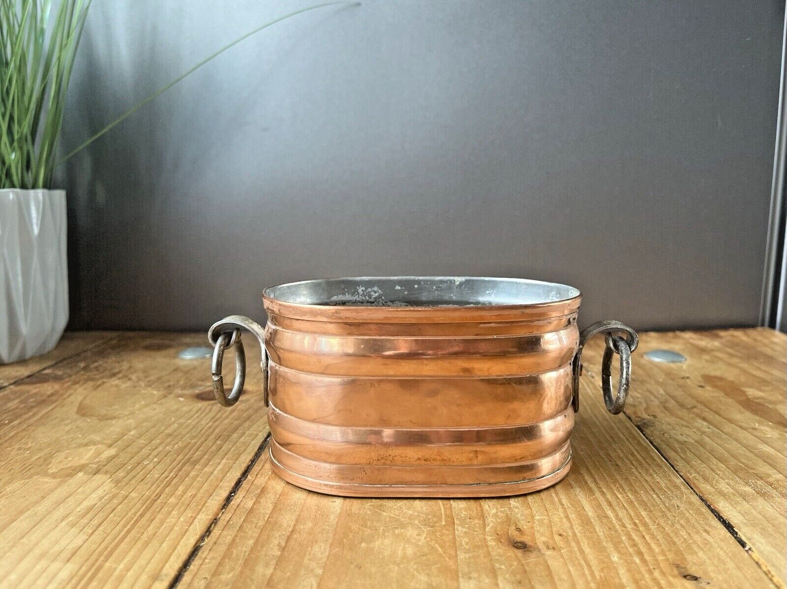 Vintage Swedish Copper Ribbed Heart Dimpled Flower Trough Herb Planter Plant Pot photo furniture