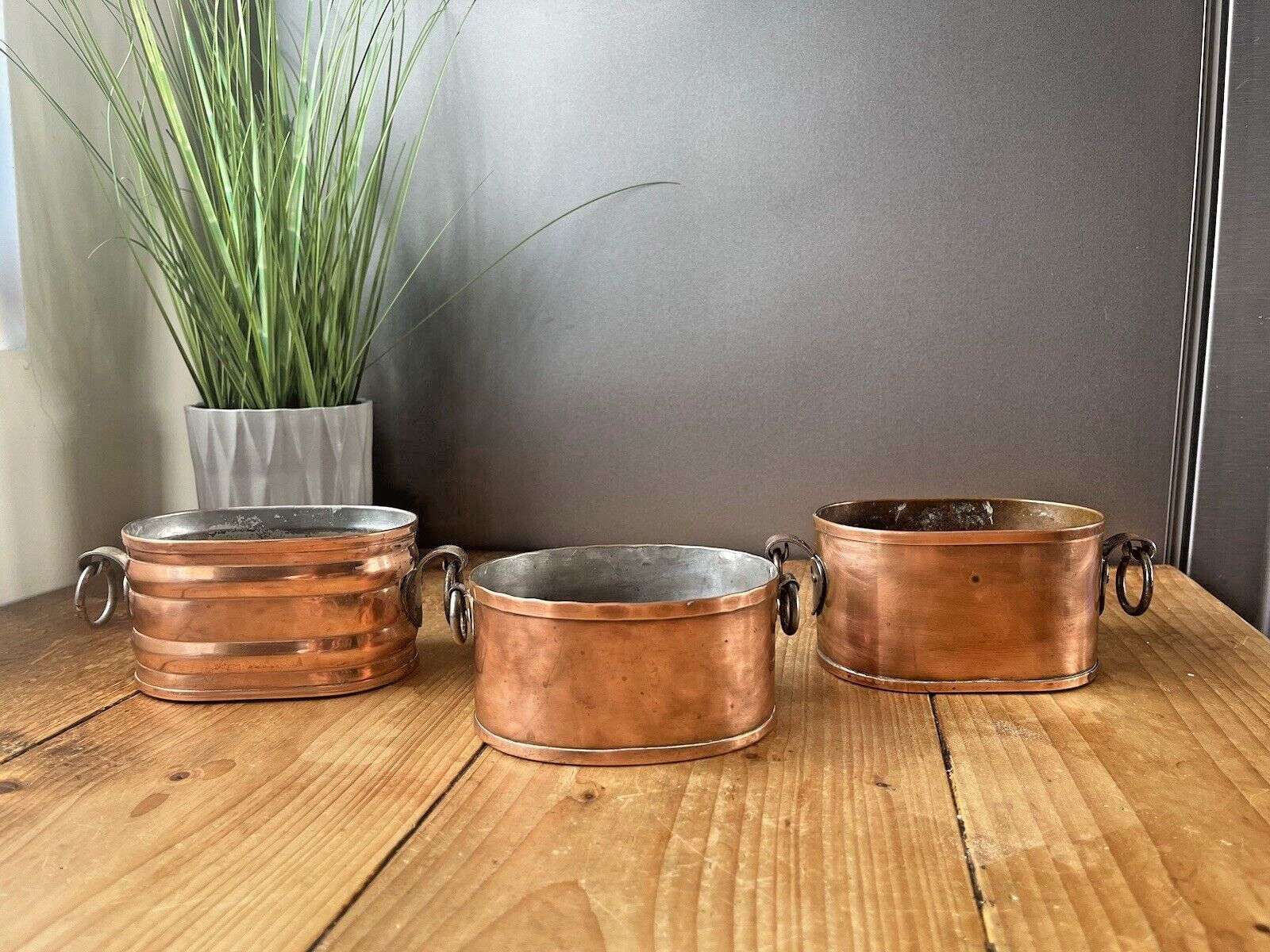 photo furniture Vintage Swedish Copper Ribbed Heart Dimpled Flower Trough Herb Planter Plant Pot