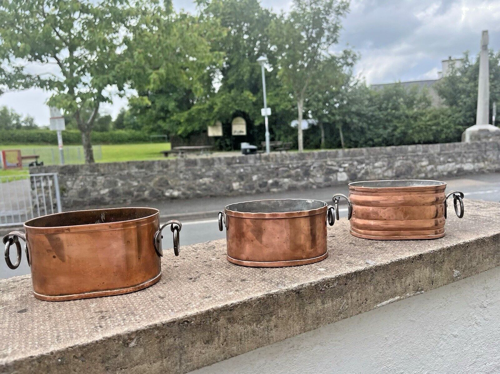 photo for sale Vintage Swedish Copper Ribbed Heart Dimpled Flower Trough Herb Planter Plant Pot