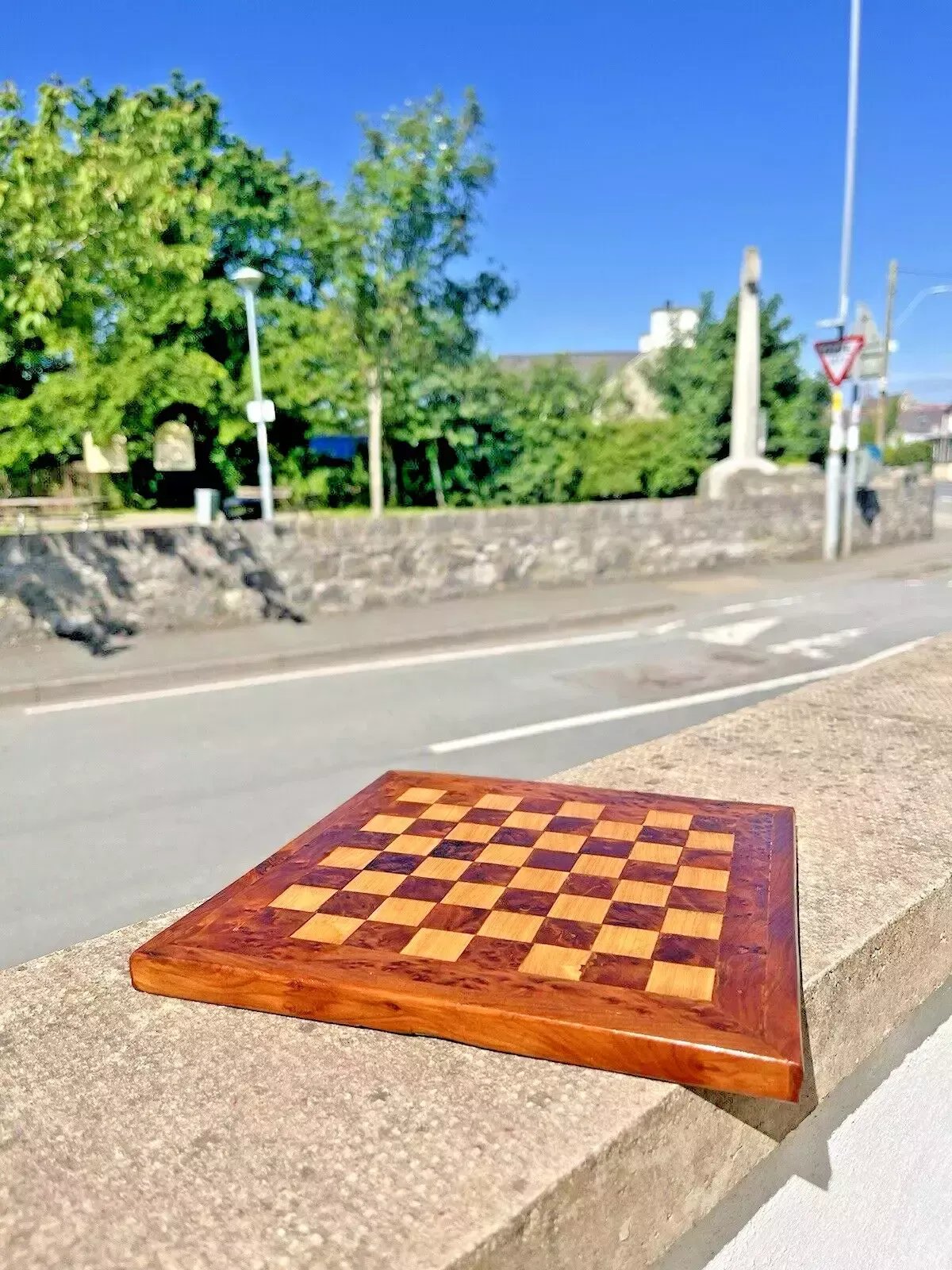 Small Vintage 8" X 8" Burr Walnut Wooden Chess Board Checkers Draughts Antique photo buy