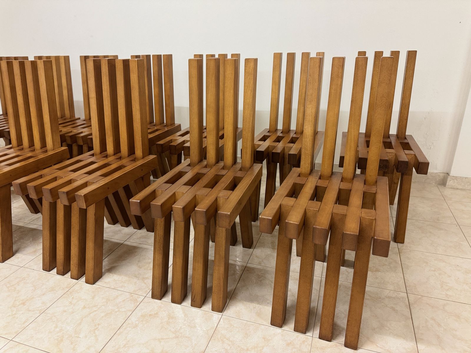 Set Of Twelve Brutalist Dining Chairs In Outrageous Style photo for sale