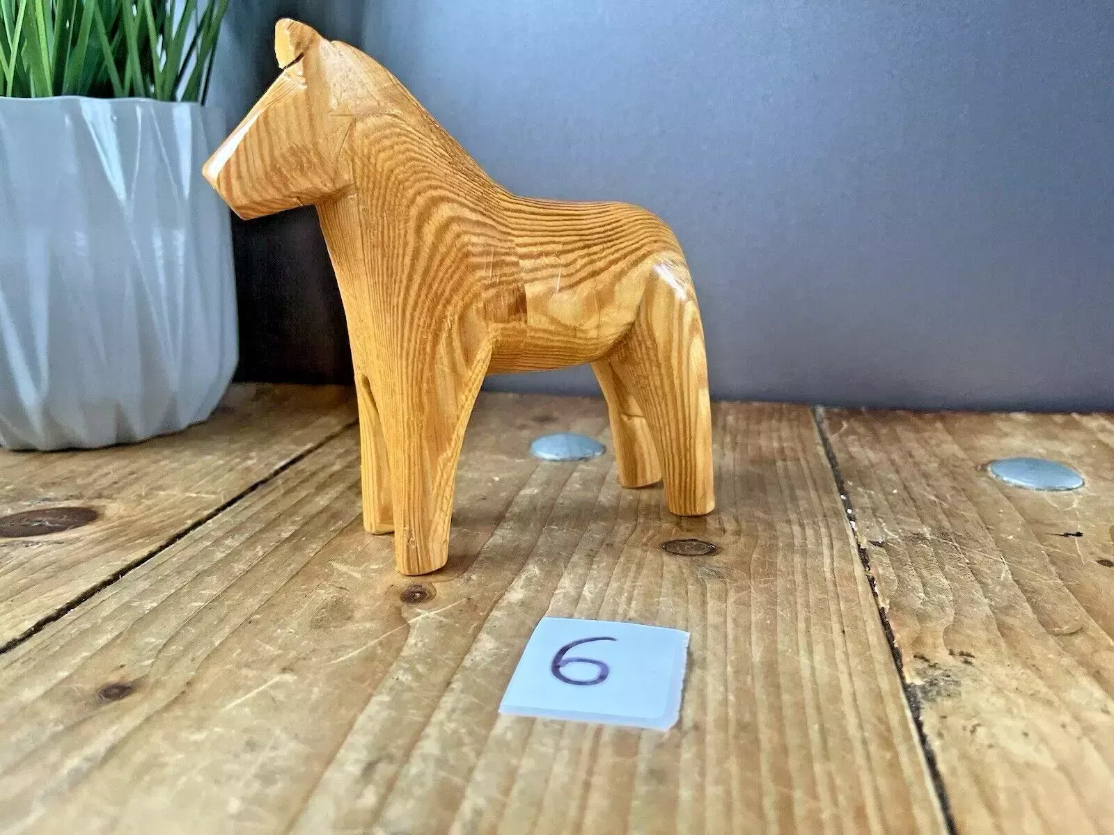 Vintage 60's Large 12cm Unpainted Swedish Folk Art Dala Horse Dalahast photo furniture