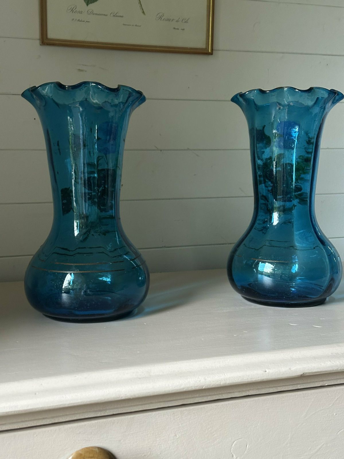 Stunning Pair Of Blue French Frill Neck Vases photo vinterior