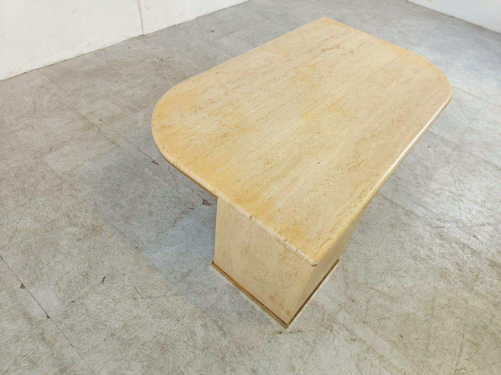 Vintage Travertine And Brass Coffee Table, 1970s photo Furniture
