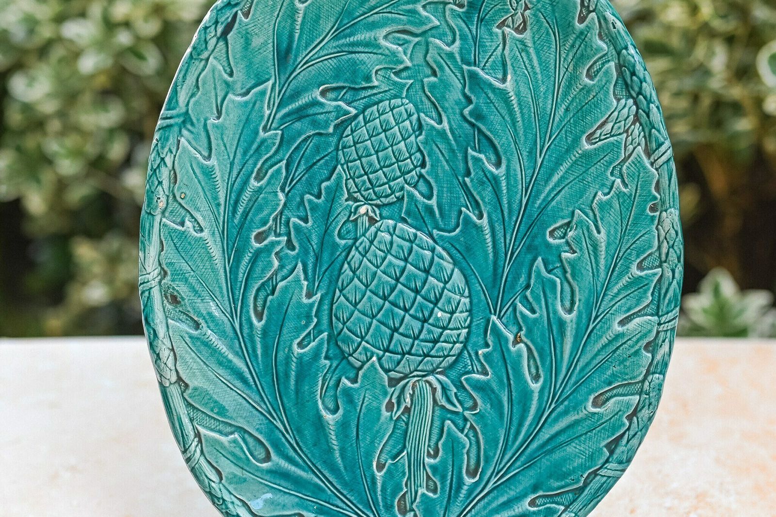 photo furniture Asparagus And Artichokes Majolica Dish, French Green Majolica