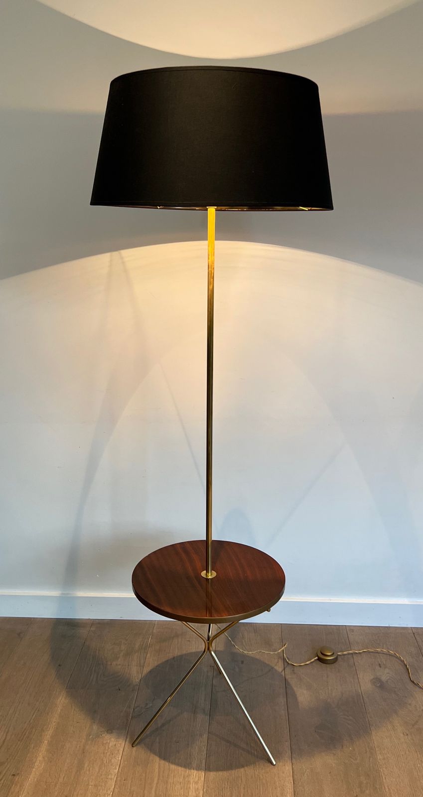 Neoclassical Style Brass And Mahogany Floor Lamp In The Style Of Maison Jansen