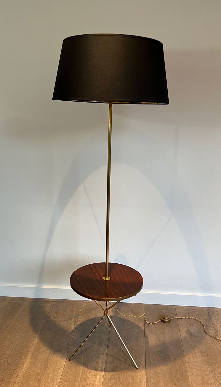 1650.0 Neoclassical Style Brass And Mahogany Floor Lamp In The Style Of Maison Jansen photo
