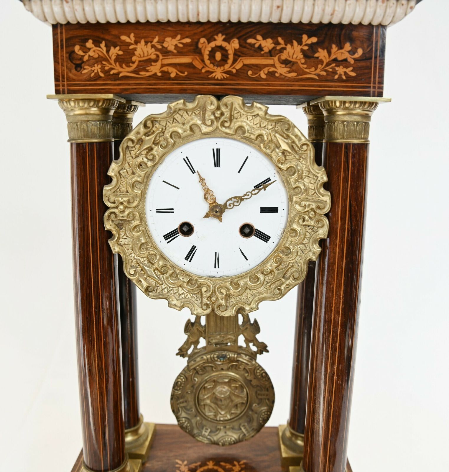 Charles X Portico Clock French Mantle Inlay 1810 photo vinterior