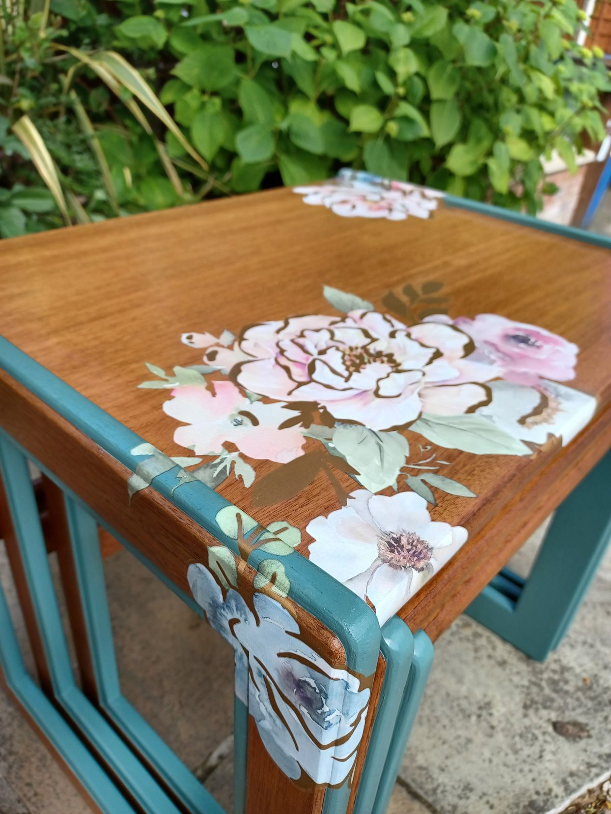 photo furniture G Plan Nest Of Tables Upcycled Green And Natural Wood