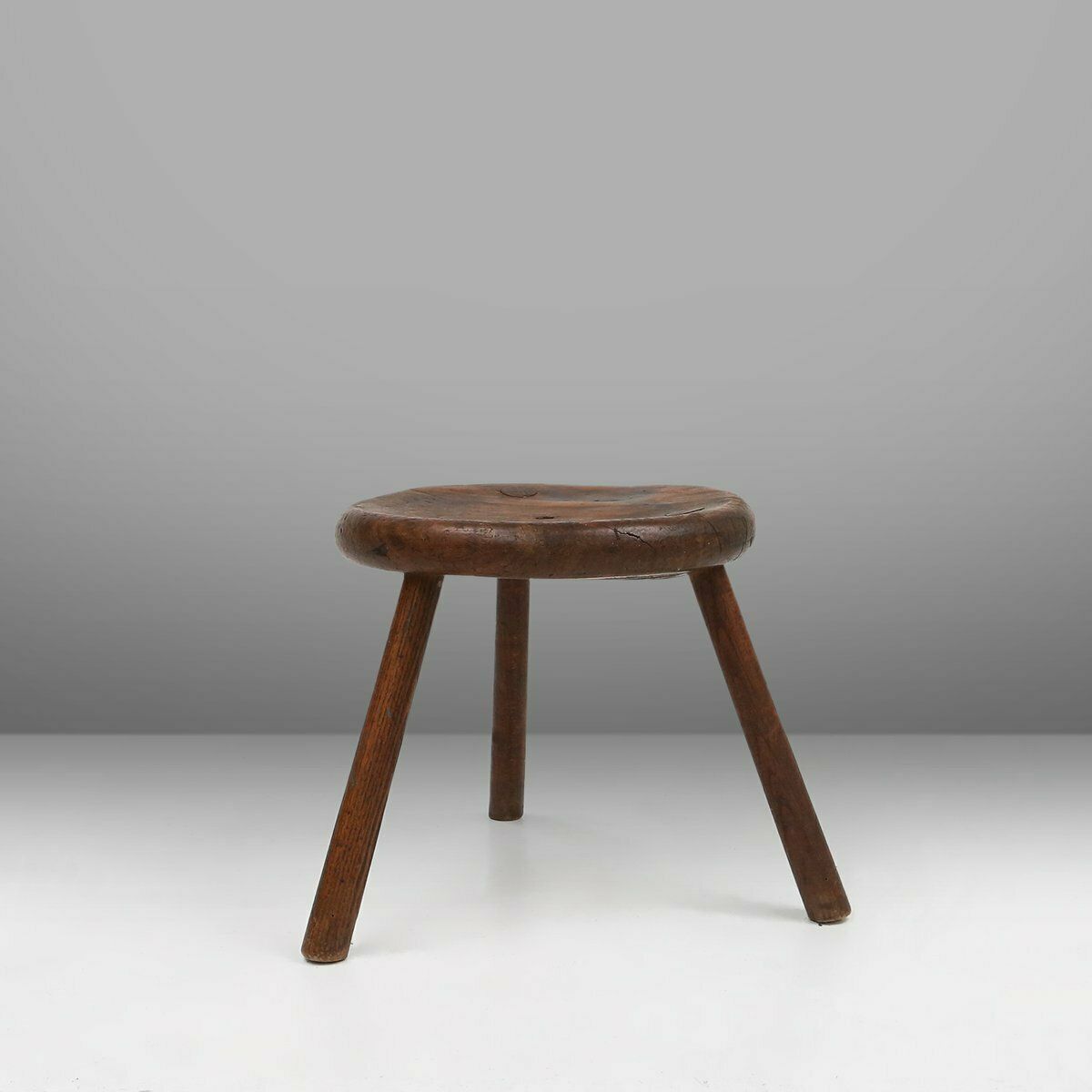 Hand Carved Wood Tripod Stool, France, 1900s
