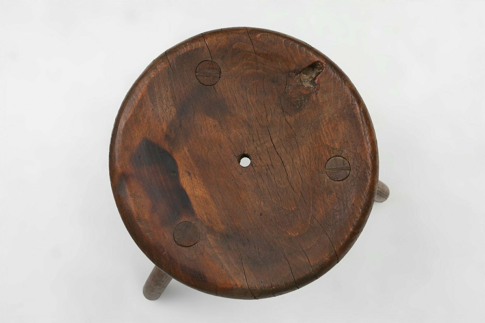 photo furniture Hand Carved Wood Tripod Stool, France, 1900s