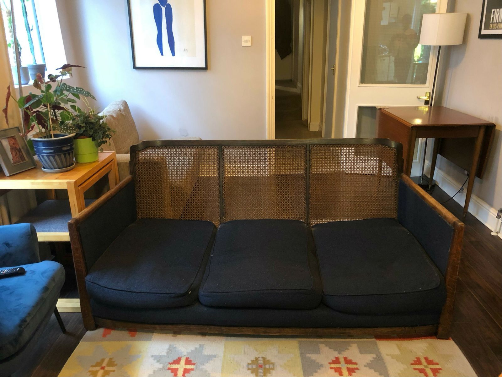 1920s Edwardian Cane / Wooden Frame 3 Seater Sofa
