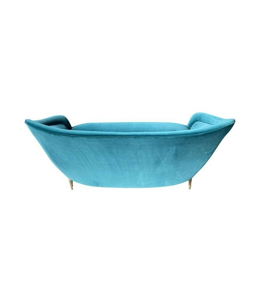 3950.0 An Orignal Italian 1950s Two Seater Sofa With Curved Back, With Brass And Wooden Feet photo
