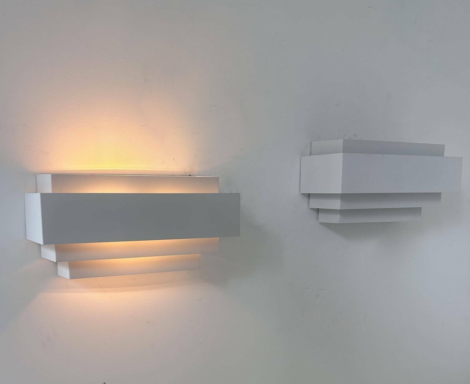 Pair Of Vintage Wall Lights, Matte White Metal, France 1980 photo furniture