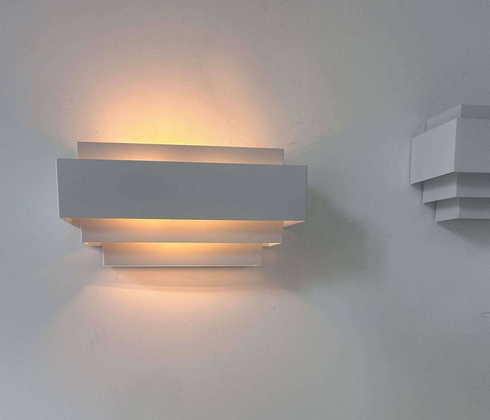 Pair Of Vintage Wall Lights, Matte White Metal, France 1980 photo for sale