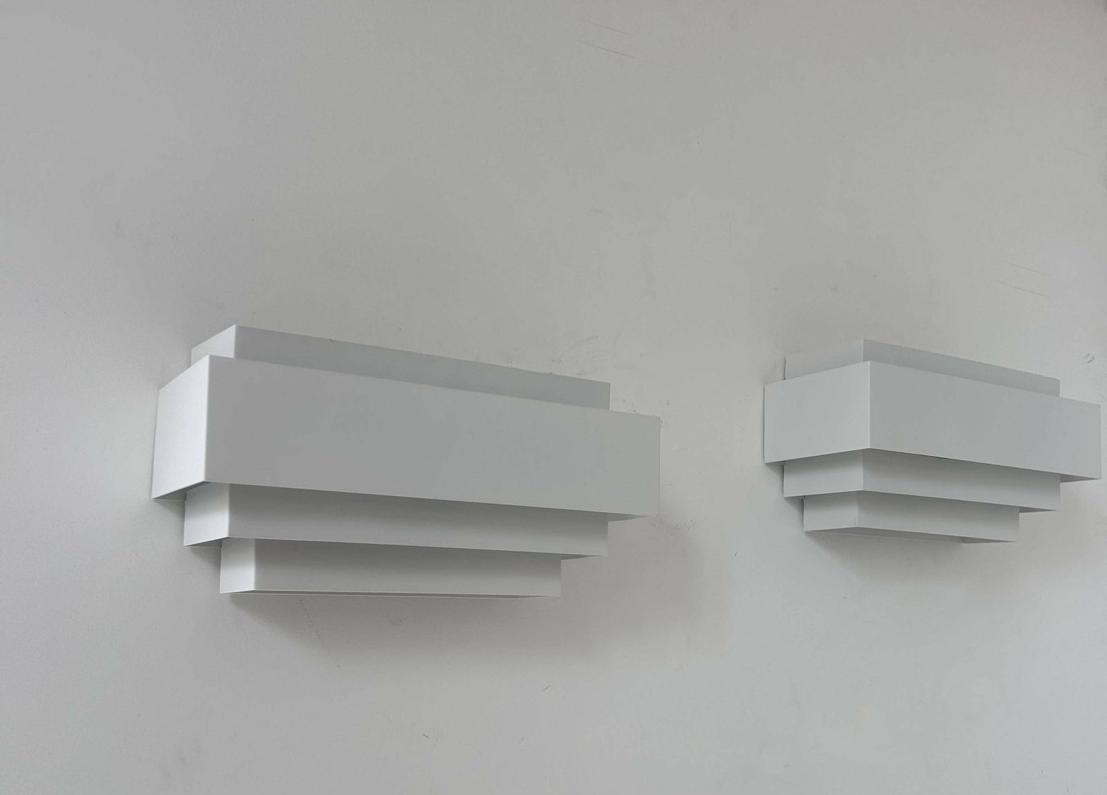 Pair Of Vintage Wall Lights, Matte White Metal, France 1980 photo buy