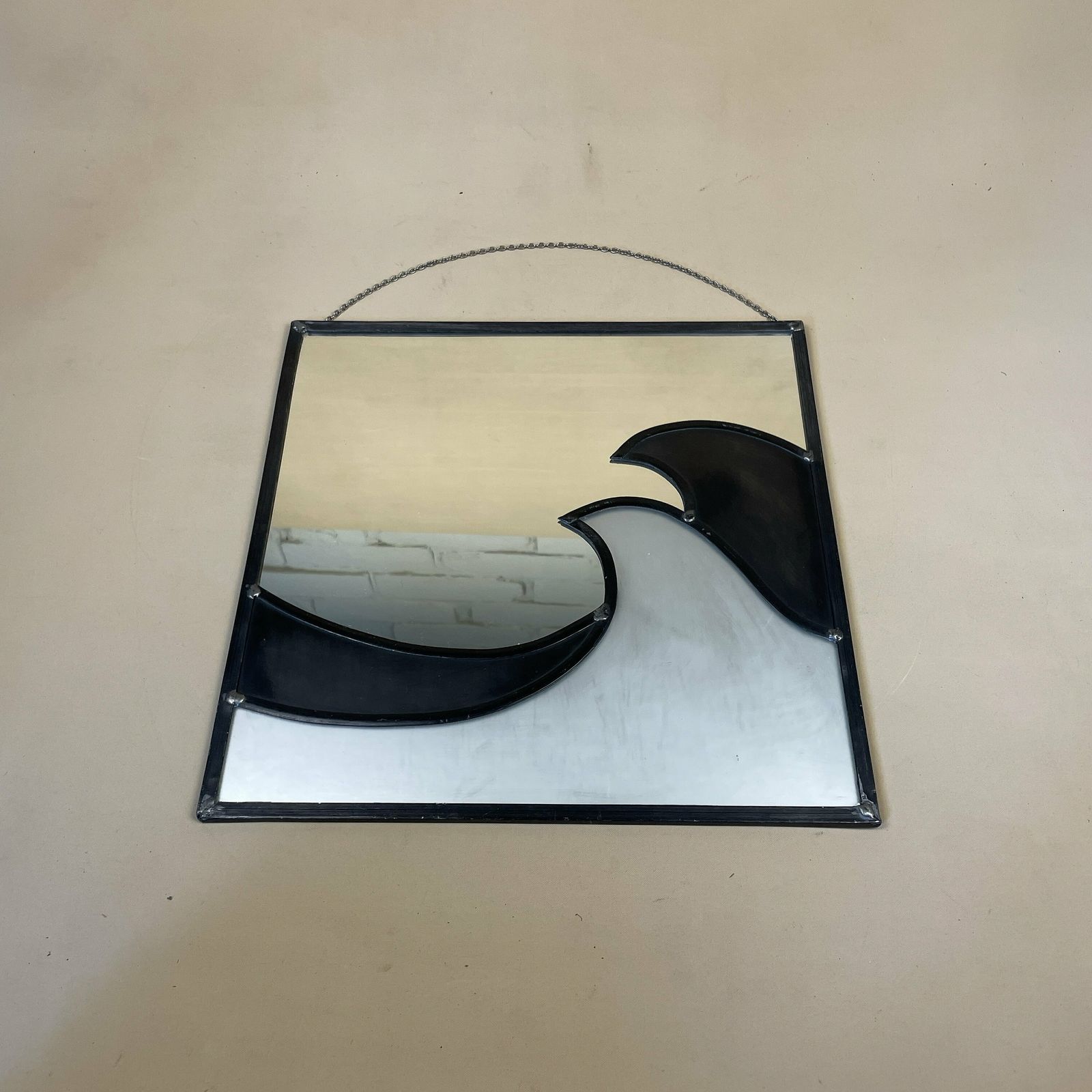 Vintage Tiffany Style Mirror Square Black White Retro Wave 80's Hanging Wall 30x30cm Glass Bedroom Hallway Antique Square