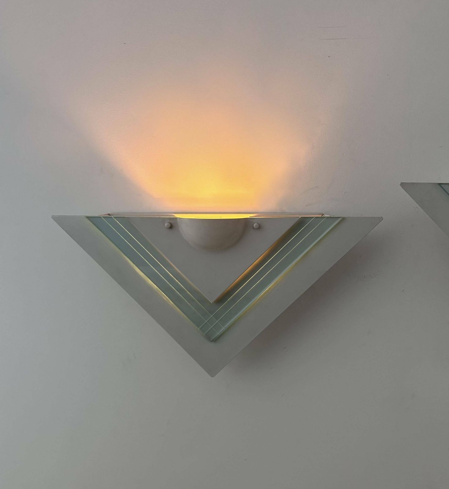 Pair Of Vintage Wall Lights, White Lacquered Metal And Glass, Germany 1970 photo for sale