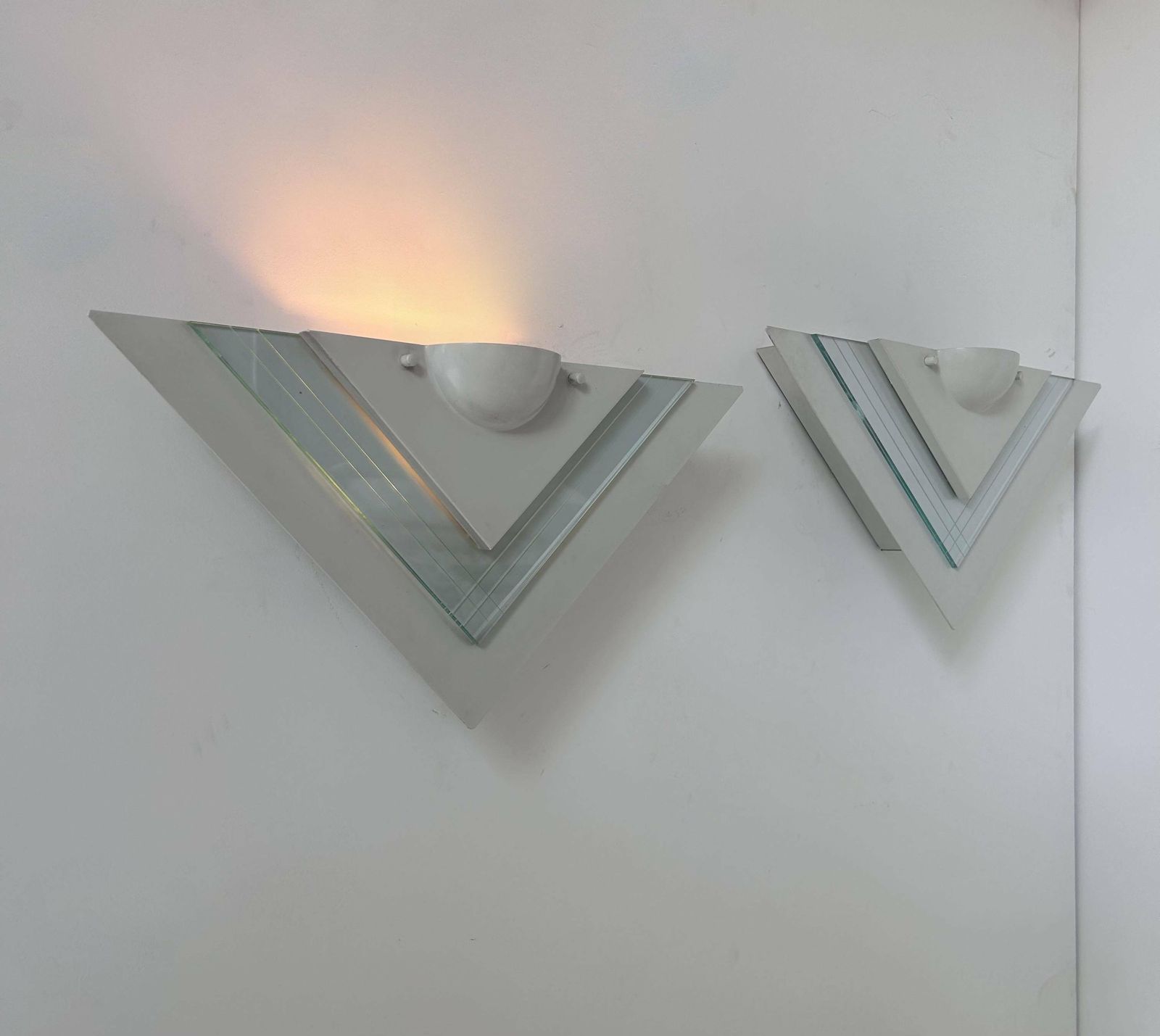 Pair Of Vintage Wall Lights, White Lacquered Metal And Glass, Germany 1970 photo 422.0
