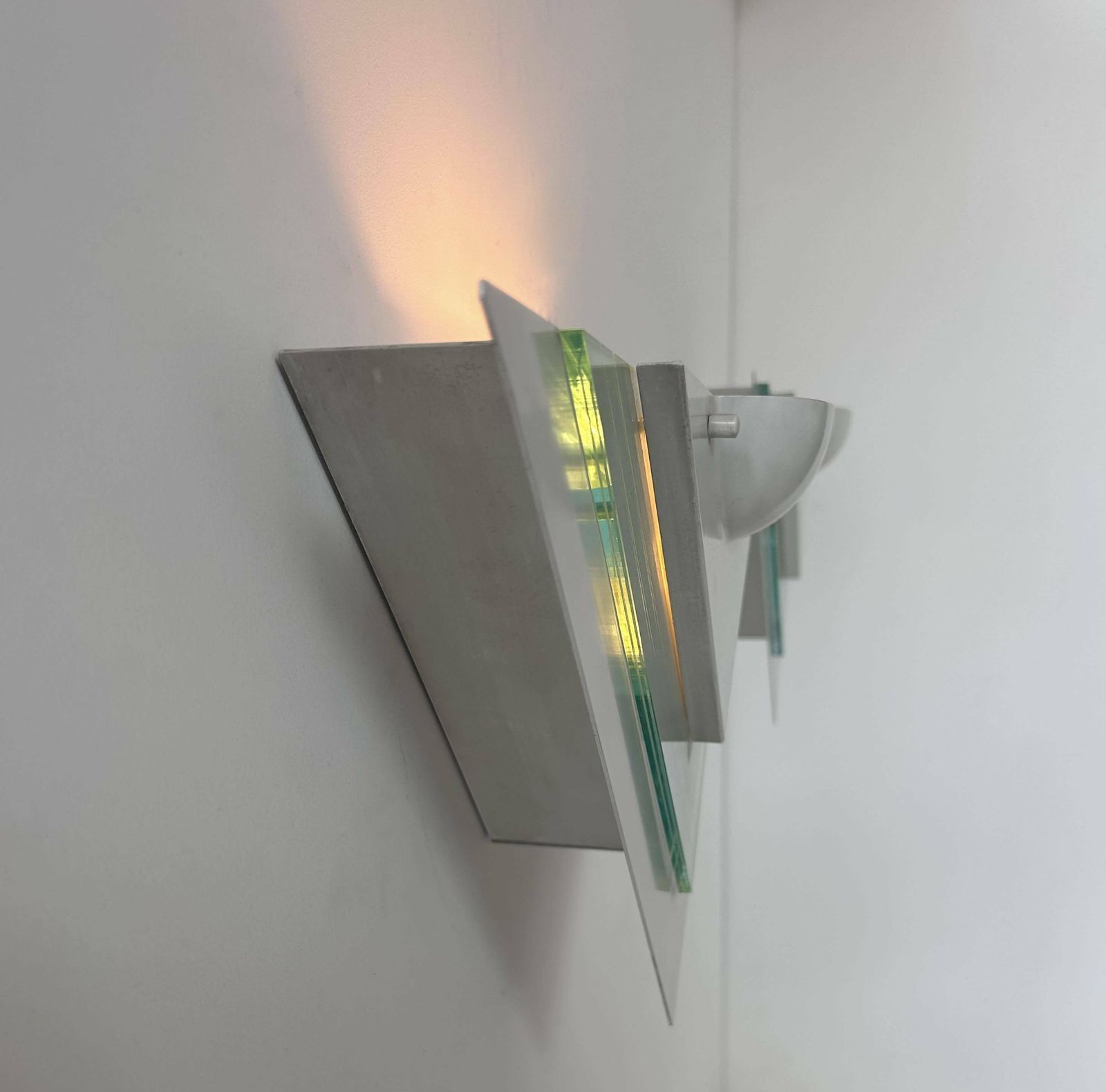 Pair Of Vintage Wall Lights, White Lacquered Metal And Glass, Germany 1970 photo vinterior