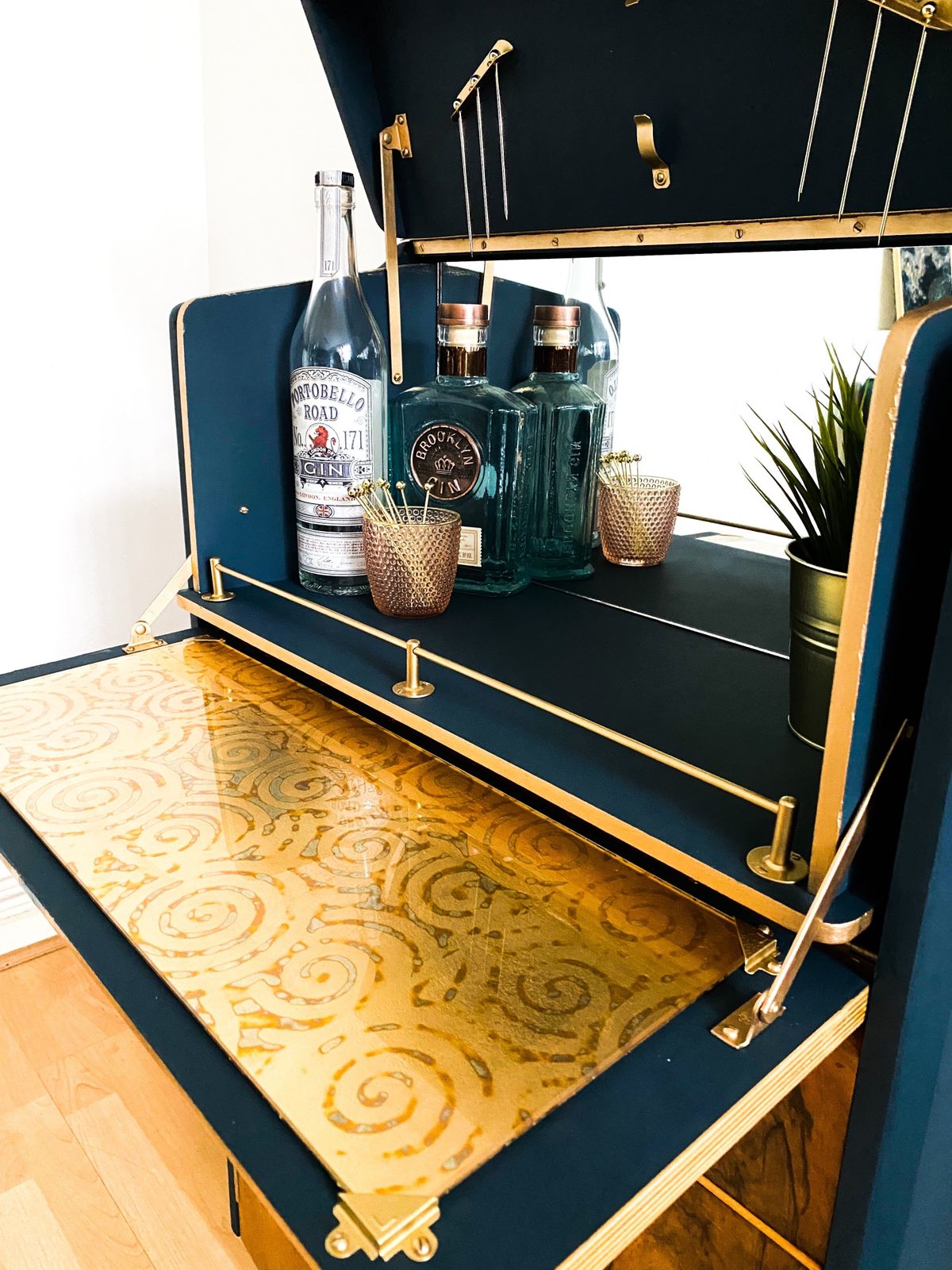 Nathan Drinks/ Cocktail Cabinet In Navy/ Dark Blue,  Art Deco/ Mid Century photo vintage
