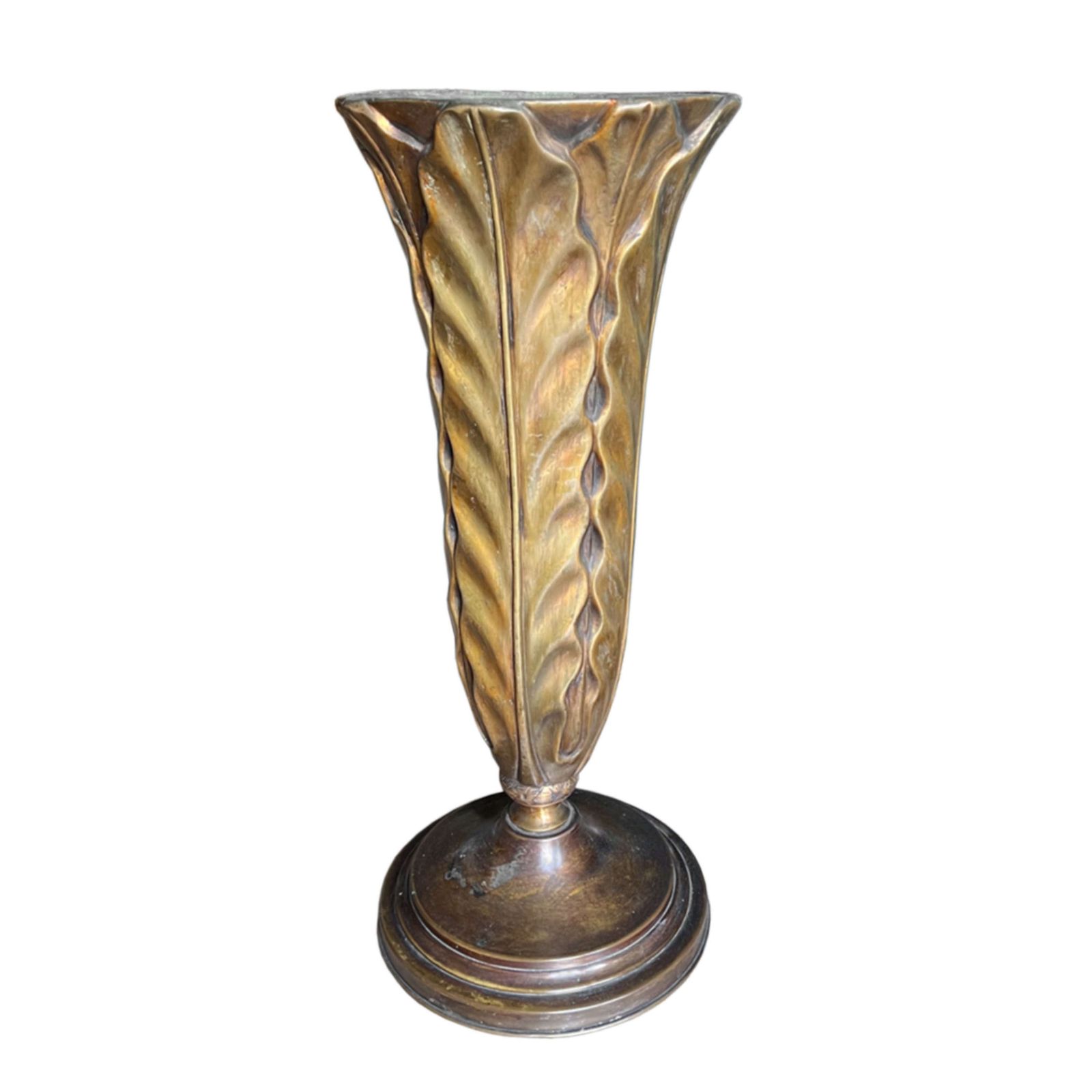 French 1940s Large Pair Of Patinated Brass Uplighters photo for sale