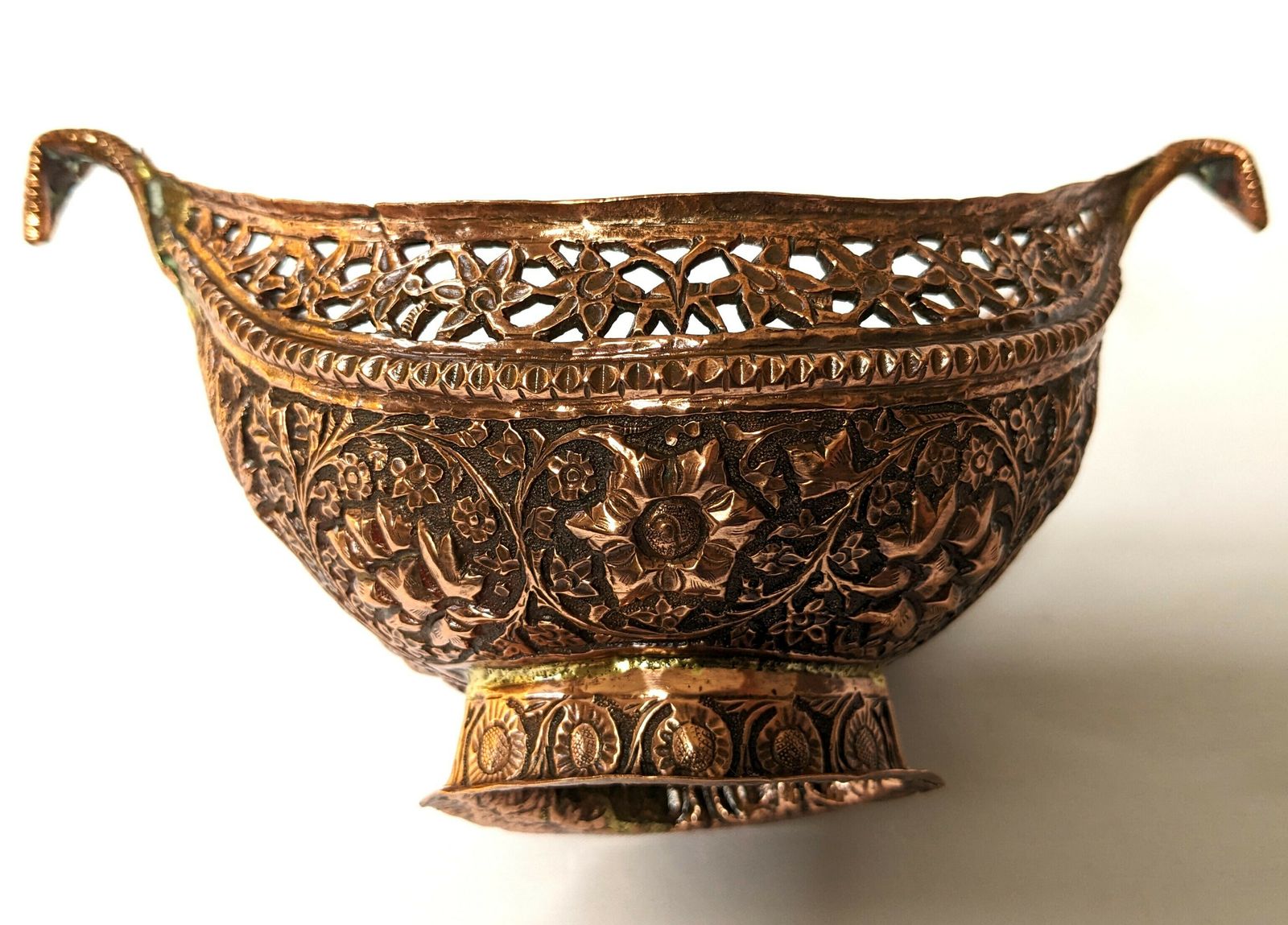 Antique Islamic Copper Kashkul Begging Bowl From Kashmir photo vintage