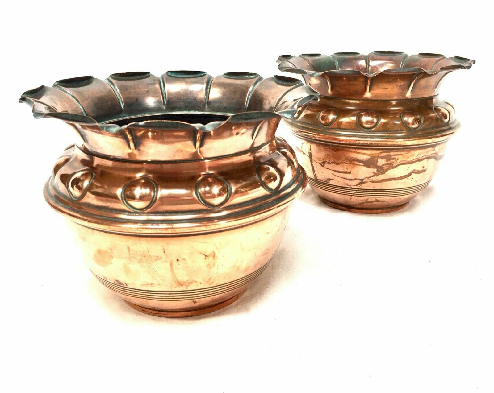 Antique Pair Of Arts And Crafts Copper Planters / Plant Pots / Art Nouveau C1900 photo for sale