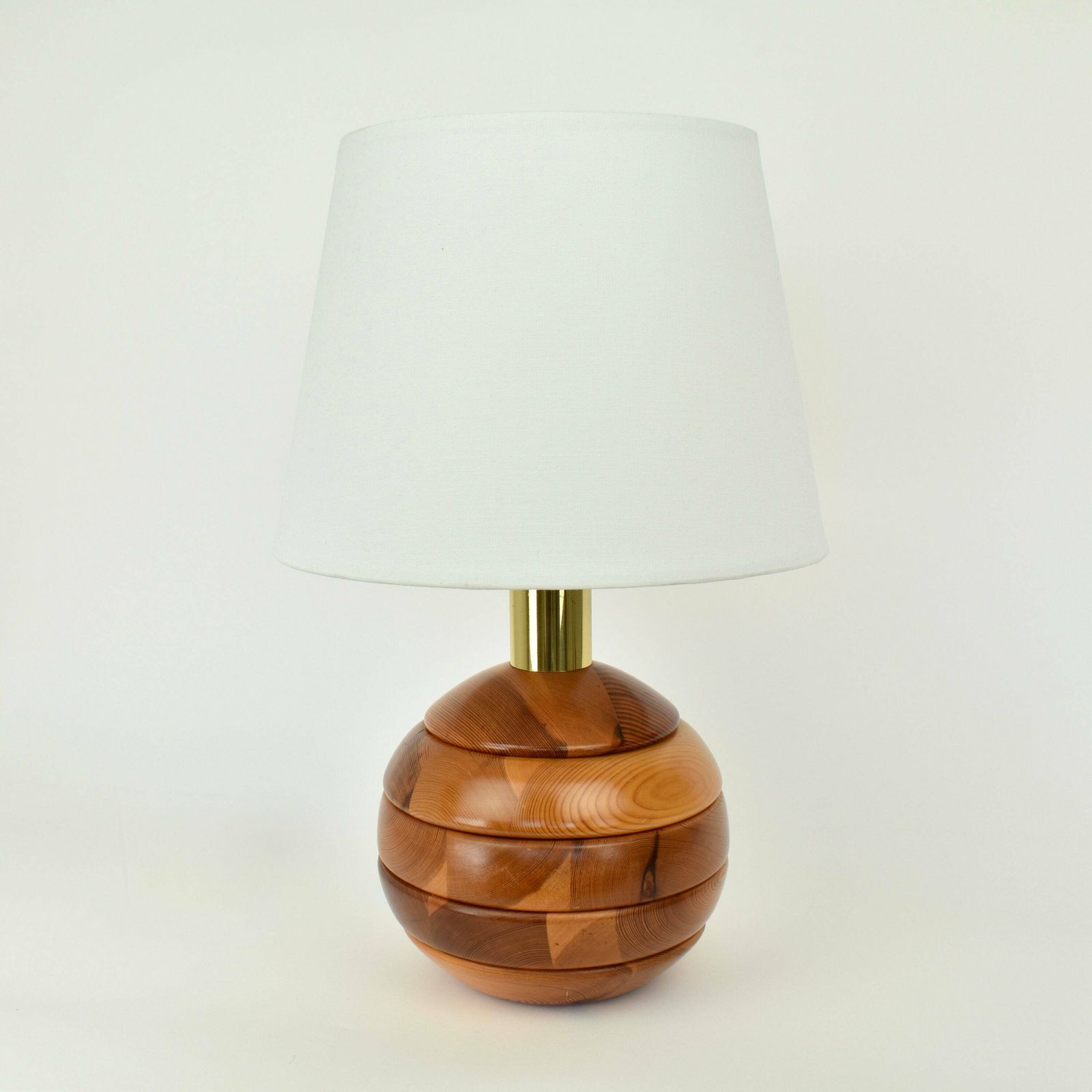 Mid Century Modern Wooden Sculptural Discs Table Lamp | Vintage Accent Light German Design Beehive Pine Wood Brass Mcm Midmod Architectural photo buy