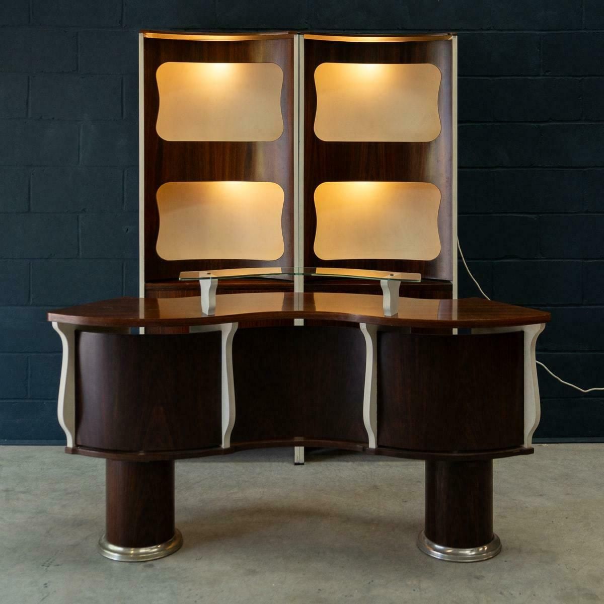 20th Century Italian Standing Dry Bar In Hardwood & Cream Laminate C.1970 photo Furniture
