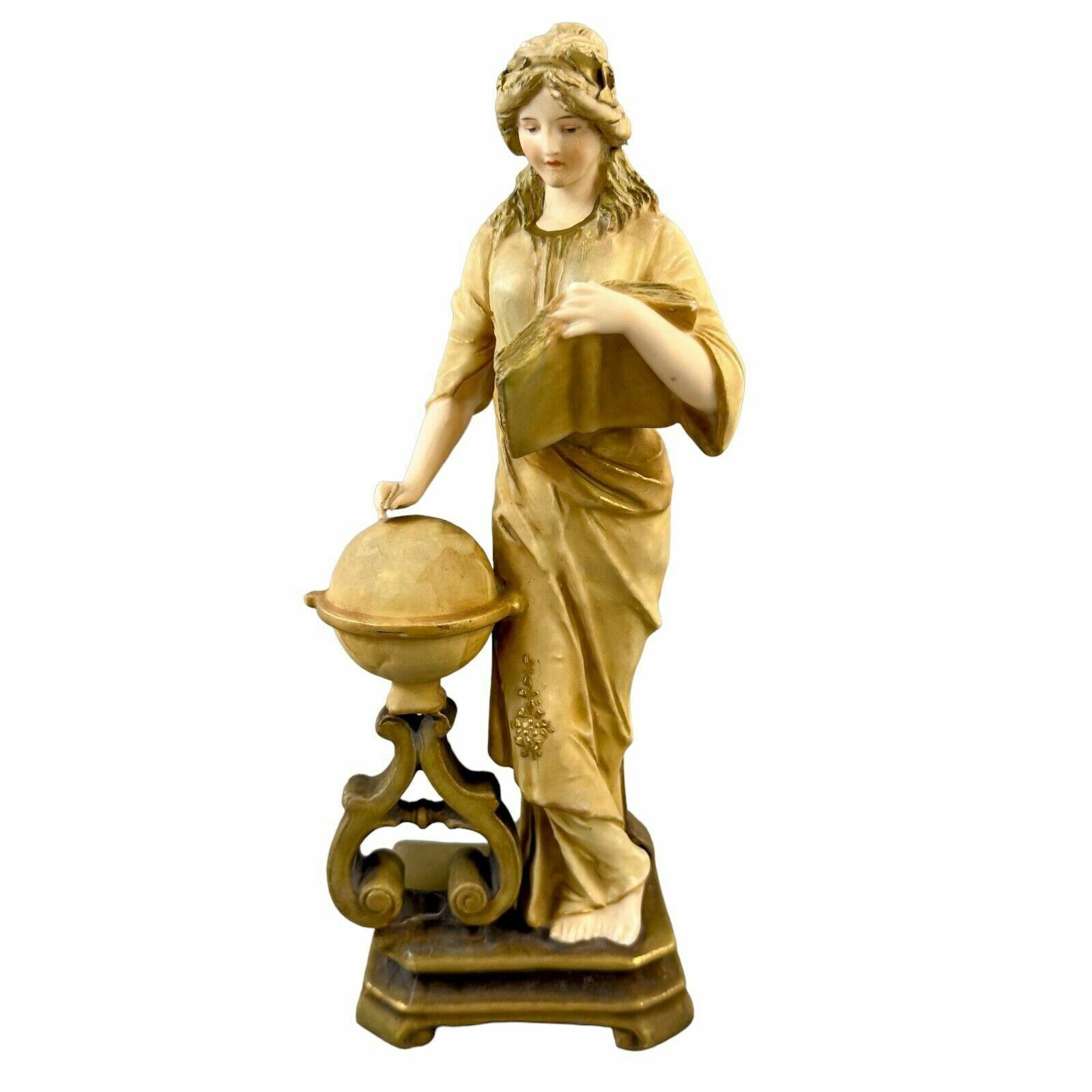 Antique Art Nouveau Ernst Wahliss Turn Wein Porcelain Figurine Woman "Geography" photo furniture