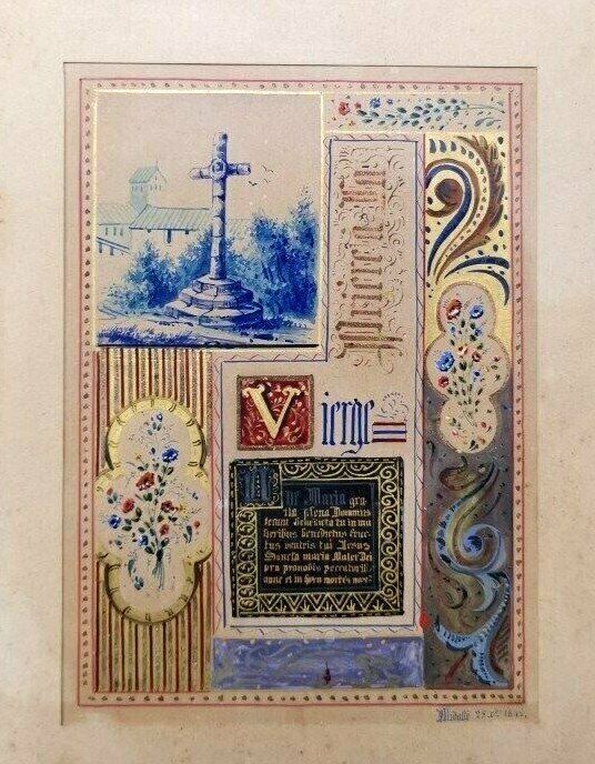 Jean Midolle (act. vers 1830-1850). Ancienne enluminure religieuse photo furniture
