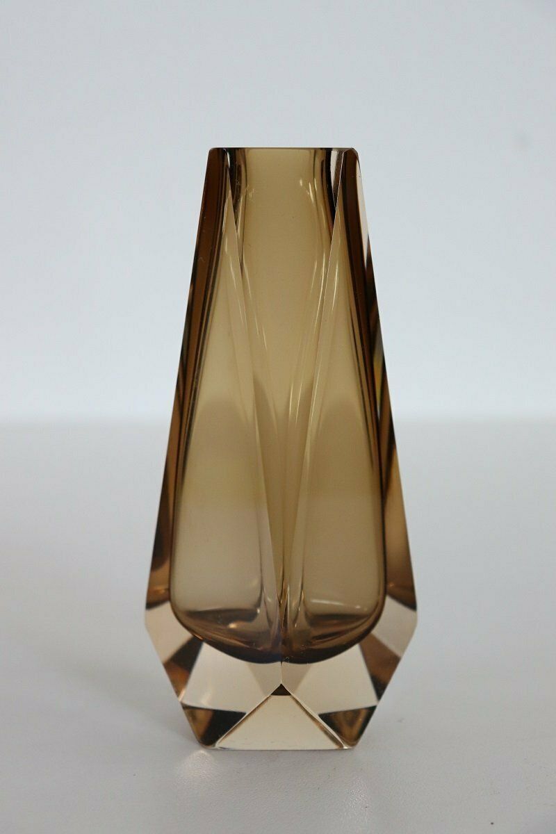 Murano Art Glass Smoked Amber Vase By Alessandro Mandruzzato, 1960s photo for sale