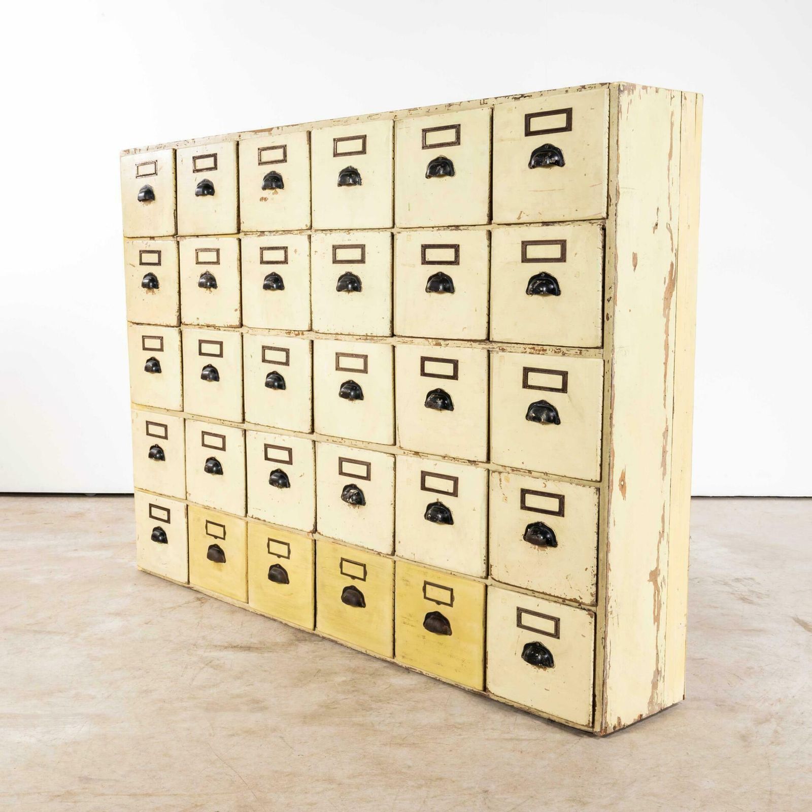 1940’s French Painted Bank Of Workshop Drawers – Thirty Drawers photo furniture