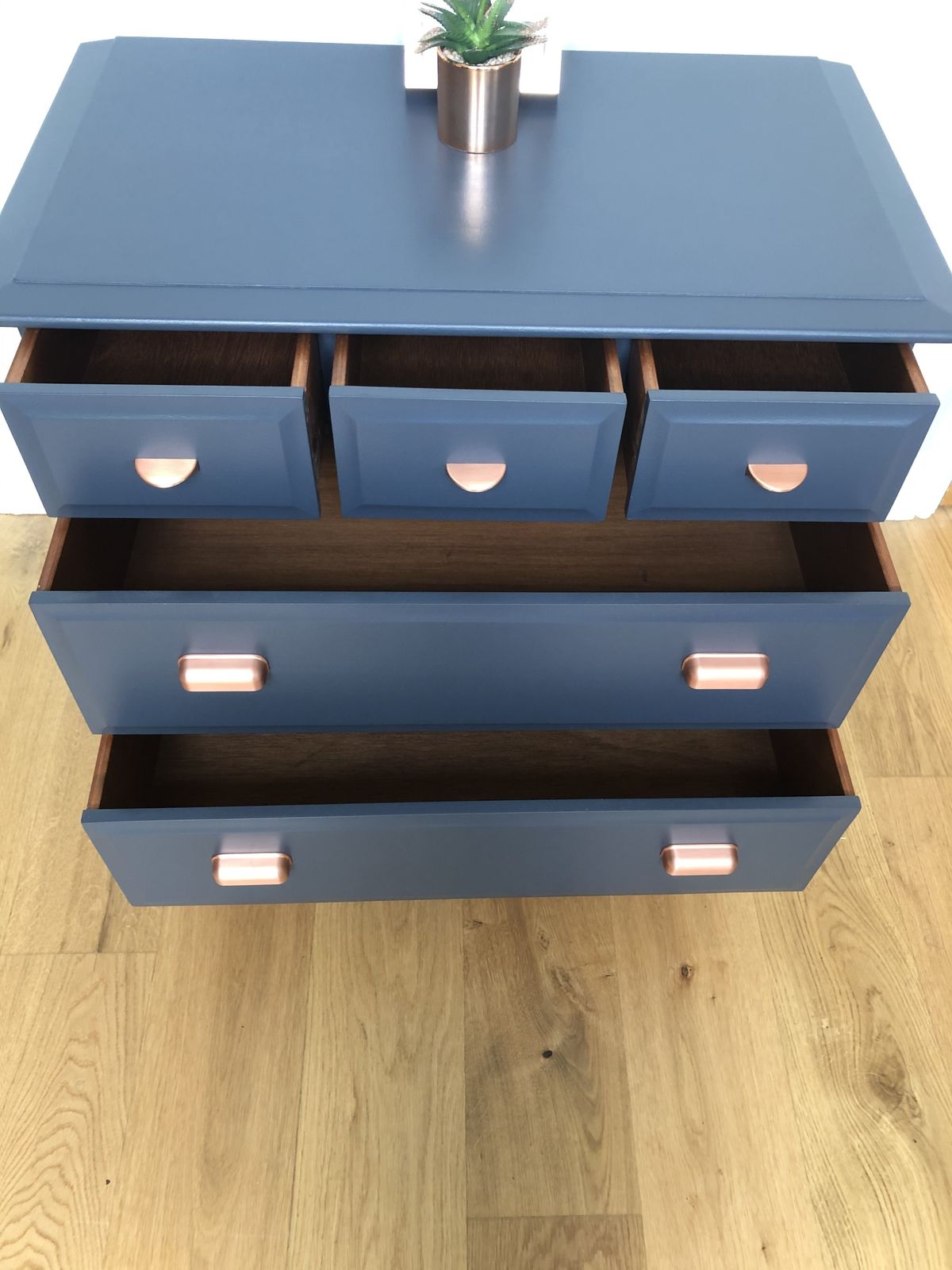 Stag Chest Of Drawers Painted In Blue With Copper Cup Handles photo buy