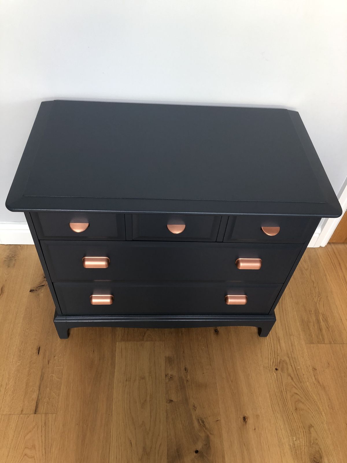 photo for sale Stag Chest Of Drawers Painted In Blue With Copper Cup Handles