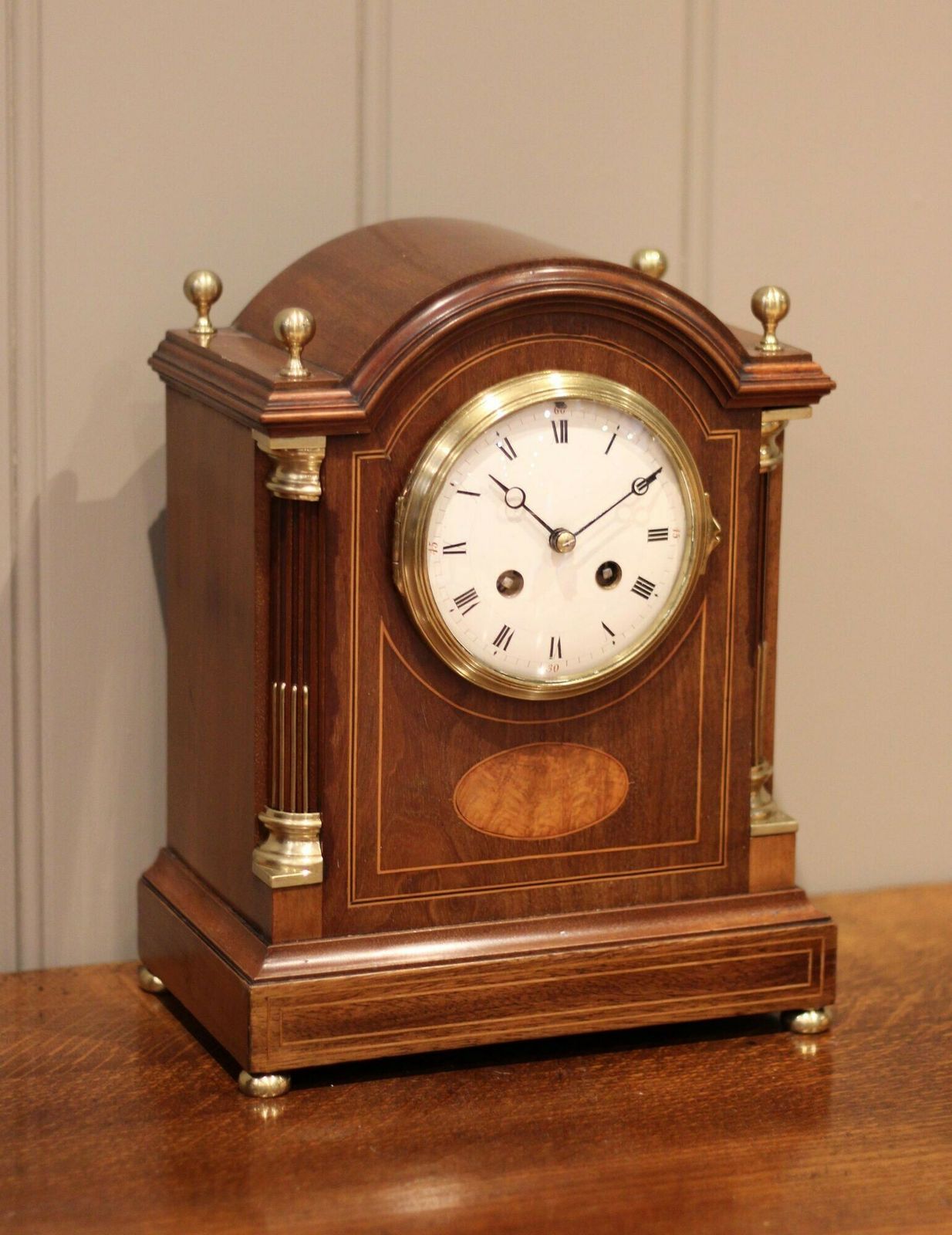 Mahogany And Inlay Arch Top Bracket Clock photo for sale