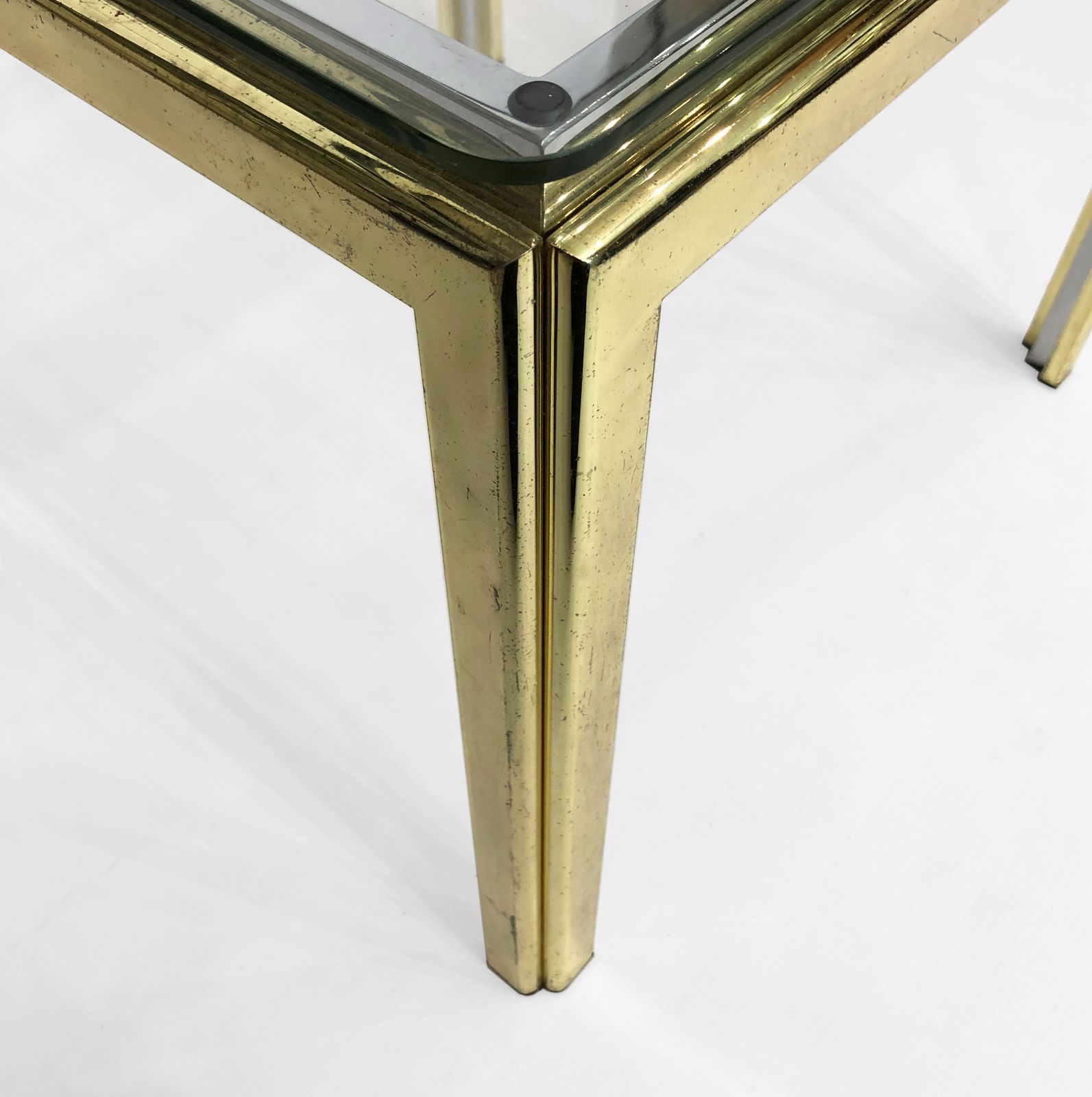 photo for sale 1970s Brass And Chrome Side Table Renato Zevi Glass