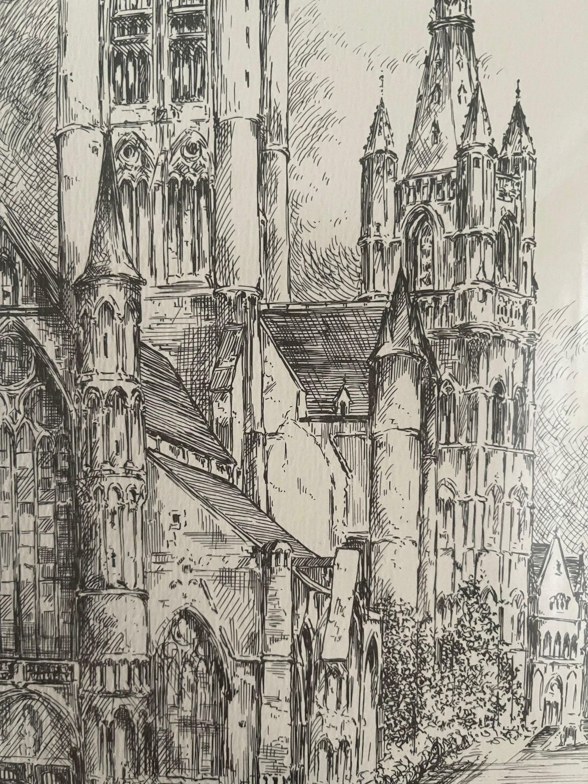Antique Church Drawing, Lovely Wall Decoration Painting Signed Frans Vanderveken photo 1150.0