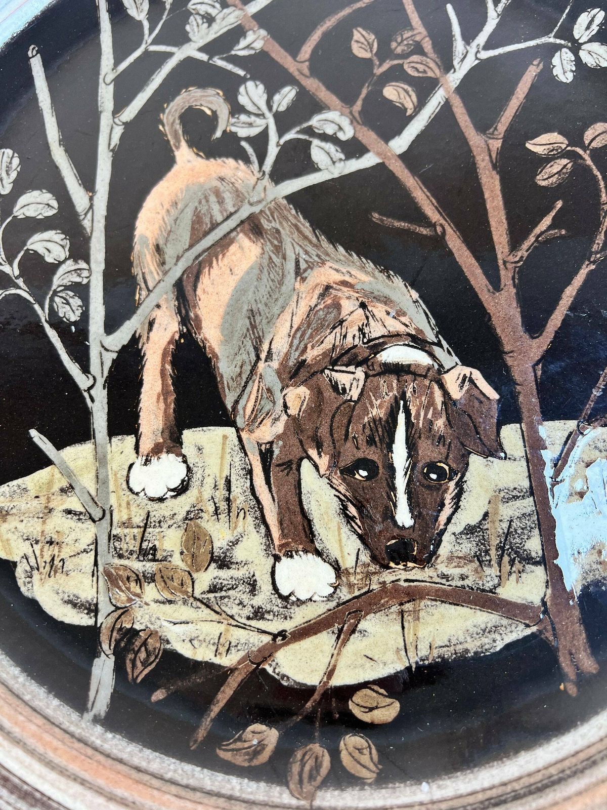 Vintage Hunting Dog Wall Plate, Rheinfelden Handarbeit Pottery Wall Plate  Hand Painted, Made In Switzerland. photo vinterior