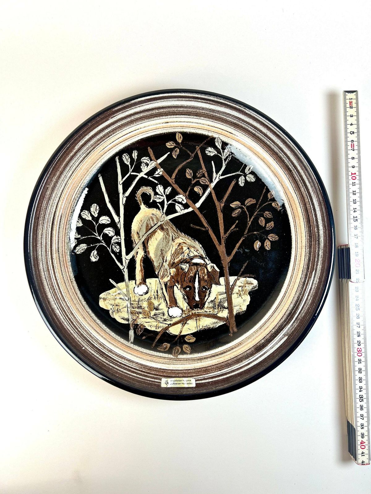 Vintage Hunting Dog Wall Plate, Rheinfelden Handarbeit Pottery Wall Plate  Hand Painted, Made In Switzerland. photo vintage