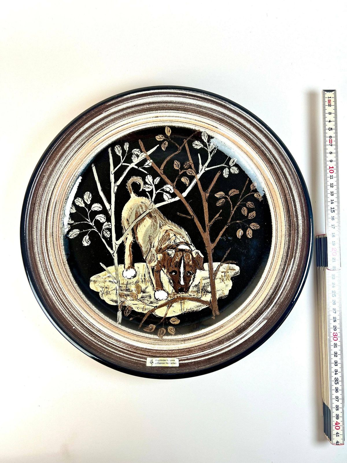 photo furniture Vintage Hunting Dog Wall Plate, Rheinfelden Handarbeit Pottery Wall Plate  Hand Painted, Made In Switzerland.