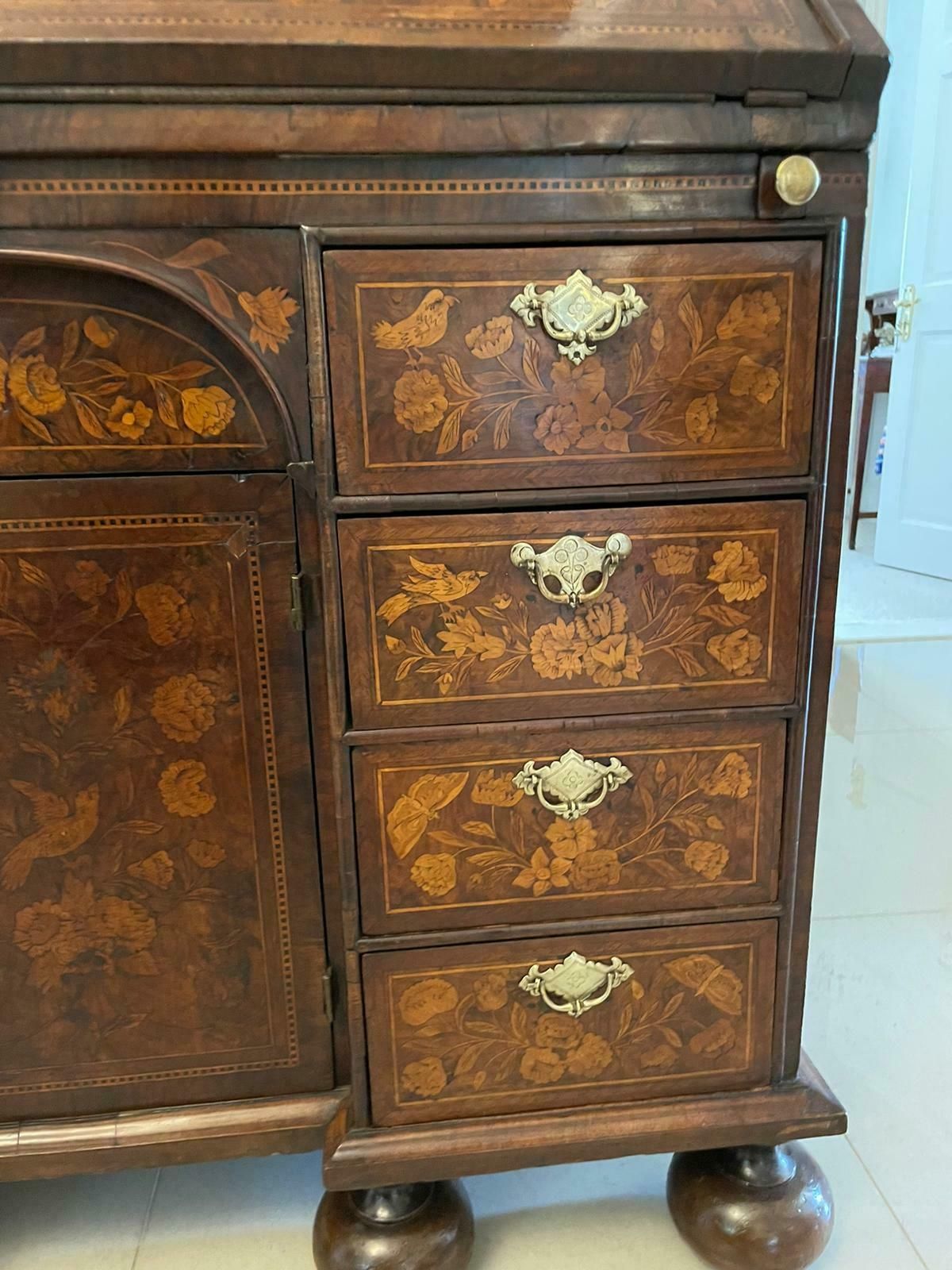 Antique William And Mary Outstanding Quality Burr Walnut Inlaid Marquetry Double Dome Bookcase photo buy