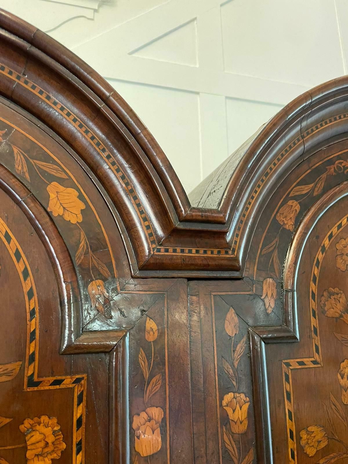 photo buy Antique William And Mary Outstanding Quality Burr Walnut Inlaid Marquetry Double Dome Bookcase