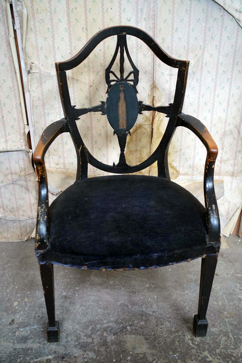 A George III Period Black Painted Open Armchair C.1780 photo furniture